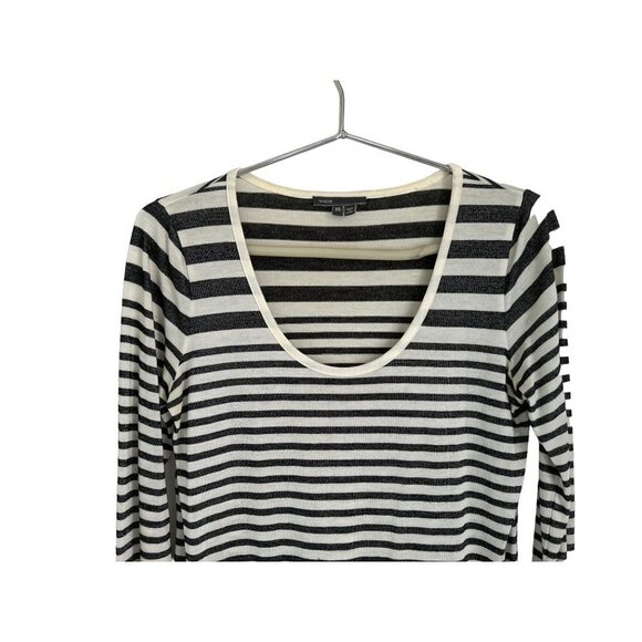 VINCE Deep Crewneck Top Oversized Shirt Knitted White Blue Stripes  Size XSmall - Picture 3 of 8